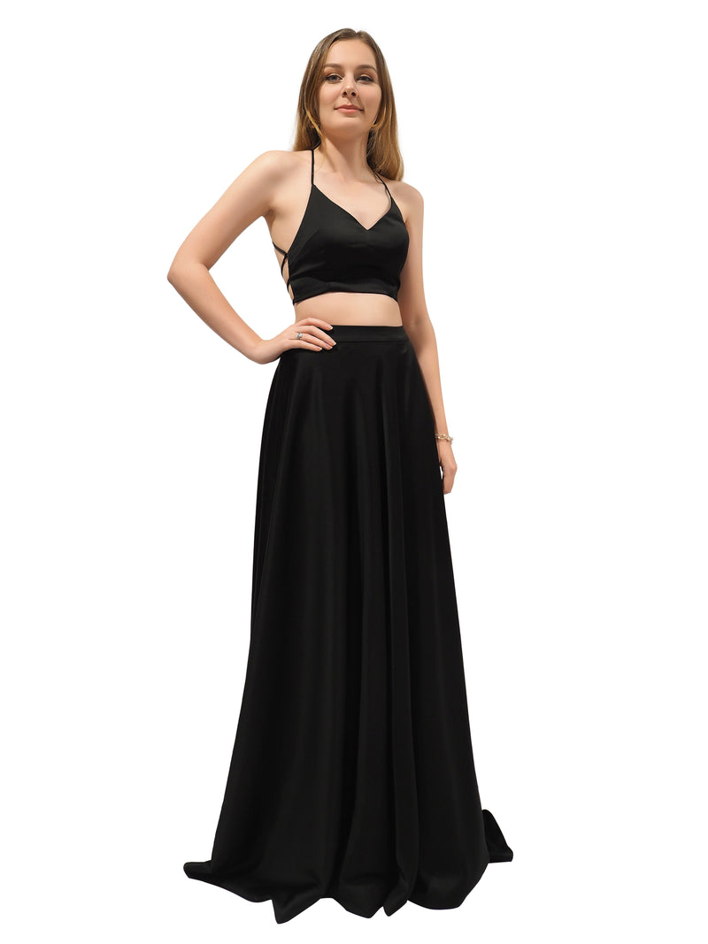 Chloe black two piece dress with cris-cross back