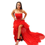Red silk layered dress