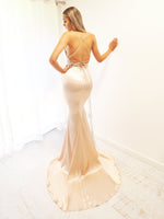 Rose gold satin mermaid dress with gold lace top (sales)