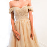 Sparkling light gold tulle princess dress for hire