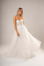 Strapless bustier white princess dress for hire