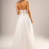 Strapless bustier white princess dress for hire