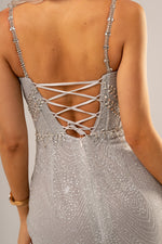 Sparkling silverbustier mermaid dress for hire