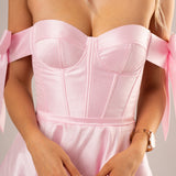 Bustier corset pastel pink dress with bows