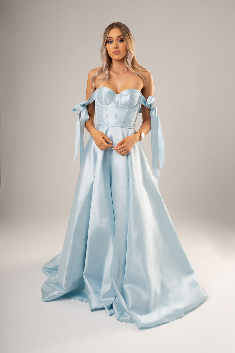 Elle bustier corset pastel blue dress with bows