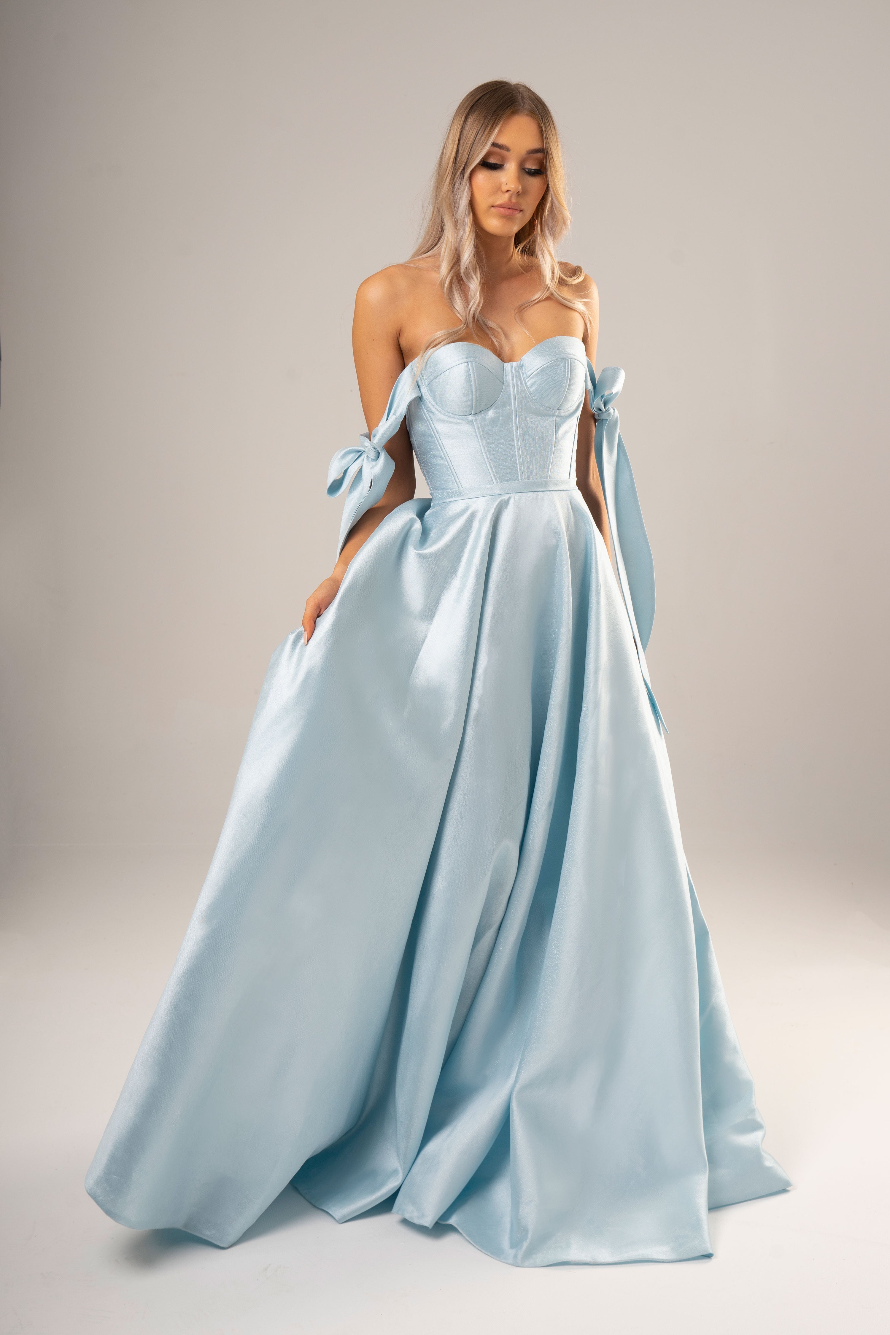 Bustier corset pastel blue dress with bows – Destiny Chic