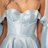 Bustier corset pastel blue dress with bows