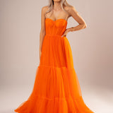 Strapless bustier bright orange princess dress