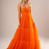 Strapless bustier bright orange princess dress