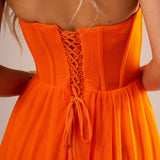 Strapless bustier bright orange princess dress