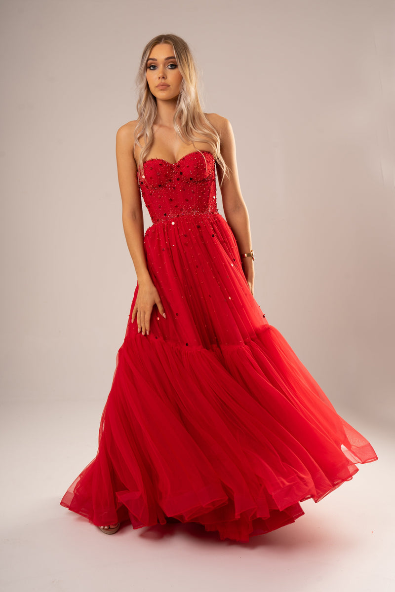 Strapless bustier red princess dress (sample sale)