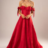 Bustier corset red taffeta dress with bows