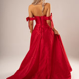 Bustier corset red taffeta dress with bows for hire