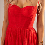Red sparkling  tulle dress with hidden bustier bust