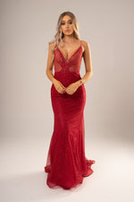 Deep Red V neckline with Open back mermaid dress