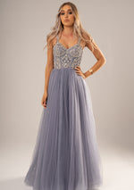 Deep purple with sparkling jewel lace and tulle skirt princess dress (sample sale)