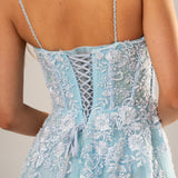 Baby blue tulle corset lace princess dress with lace up back for hire