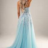 Baby blue tulle corset lace princess dress with lace up back for hire