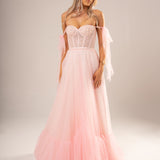 Polka dot baby pink bustier dress with lace up back