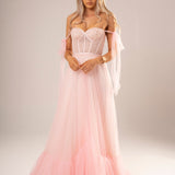 Polka dot baby pink bustier dress with lace up back
