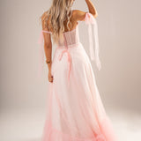 Polka dot baby pink bustier dress with lace up back