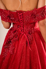 Dark red sparkling princess dress with 3D flowers (sample sale)