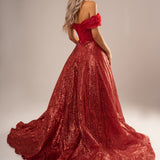 Dark red sequence princess dress for hire