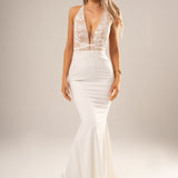 White vine lace on nude mermaid dress (sales)