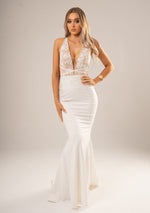 White vine lace on nude mermaid dress (sales)