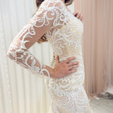Nude mermaid dress with symmetrical lace