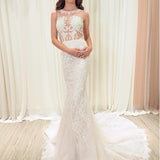 Blush pink chantilly lace  mermaid dress