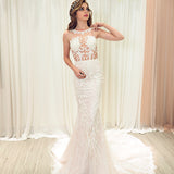 Blush pink chantilly lace  mermaid dress