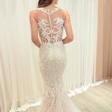 Blush pink chantilly lace  mermaid dress