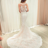 Blush pink chantilly lace  mermaid dress