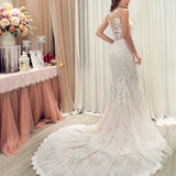 Blush pink chantilly lace  mermaid dress