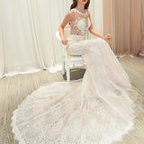 Blush pink chantilly lace  mermaid dress