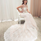 Blush pink chantilly lace  mermaid dress
