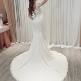 Bridal satin mermaid dress with long poofy sleeves