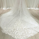 Blush pink chantilly lace wedding dress