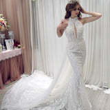 White 3D lace mermaid dress with tulle over skirt