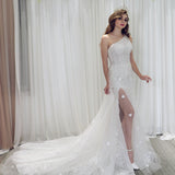 Scattered 3d flowers sparkling mermaid dress