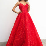 Red organza lace computer tulle princess dress with lace up back