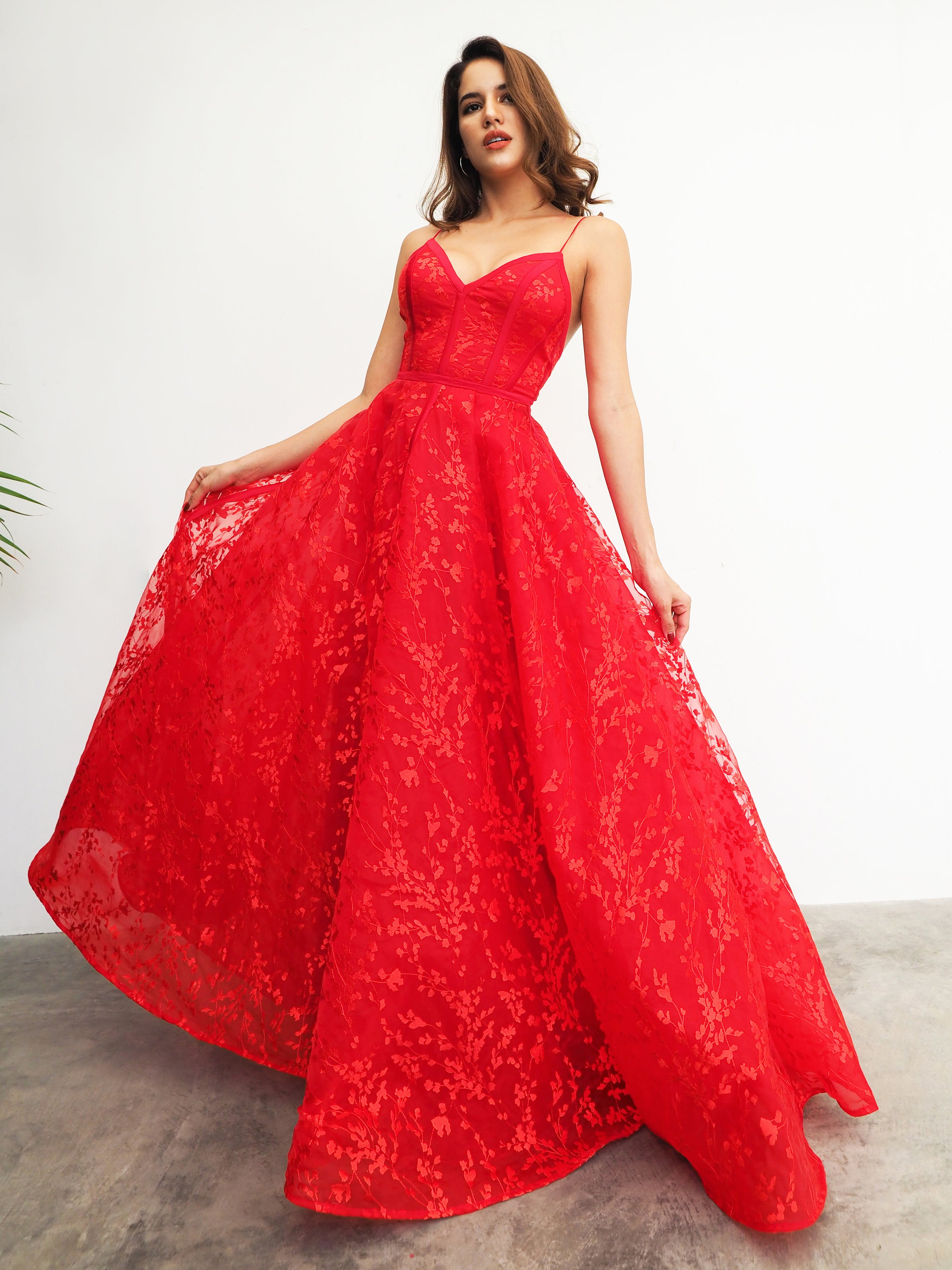 Burn your heart red organza lace computer tulle princess dress 
