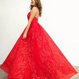 Red organza lace computer tulle princess dress with lace up back