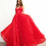 Red organza lace computer tulle princess dress with lace up back