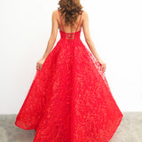 Red organza lace computer tulle princess dress with lace up back
