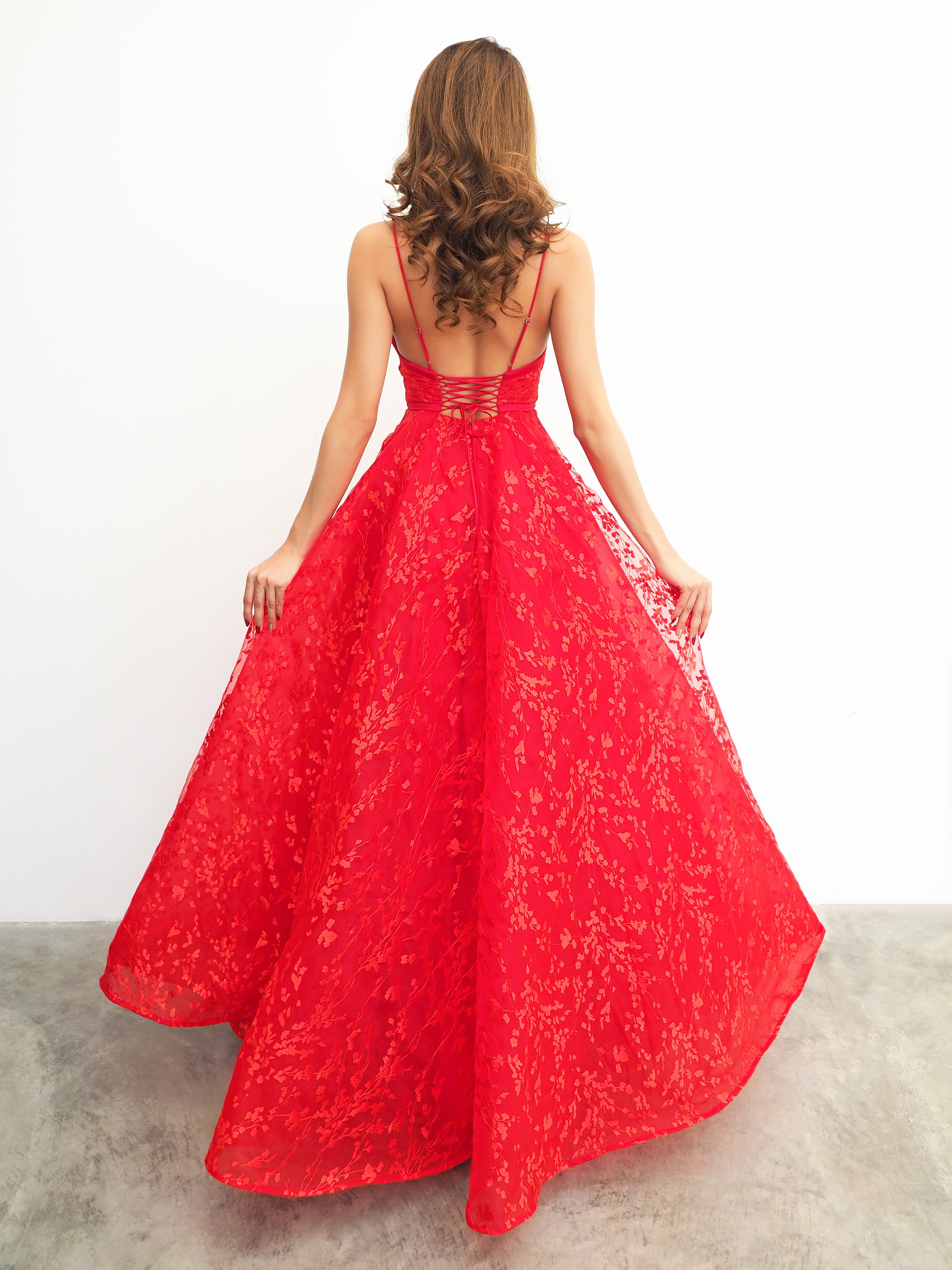 Burn your heart red organza lace computer tulle princess dress with 