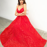 Red organza lace computer tulle princess dress with lace up back