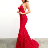 Maroon red lace criss-cross back mermaid dress