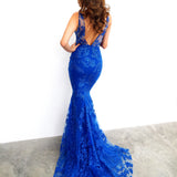 Royal Blue lace deep V neck mermaid dress